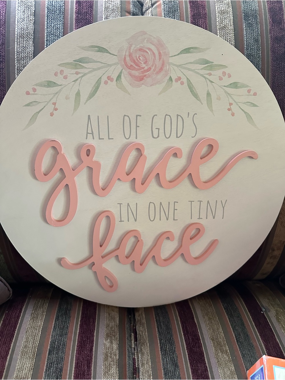 Hobby Lobby Pink Floral "All of God's Grace" Round Wall Plaque